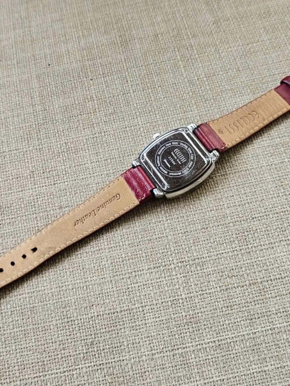 Ecclissi Sterling Silver Ladies Wristwatch Red Genuine Leather 925 Quartz Watch